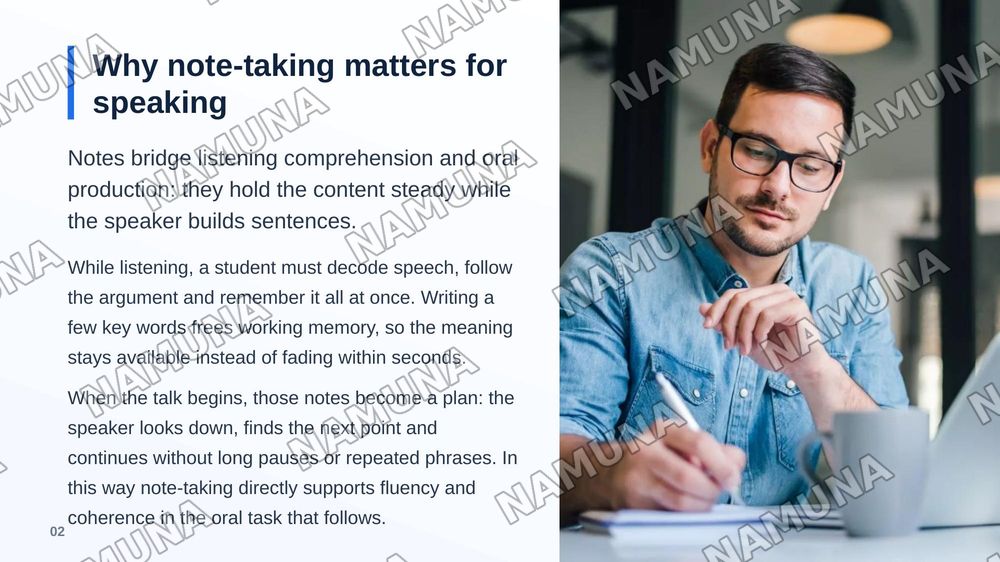 Note-taking strategies from oral input for subsequent speaking tasks — zamonaviy taqdimot, 3-slayd