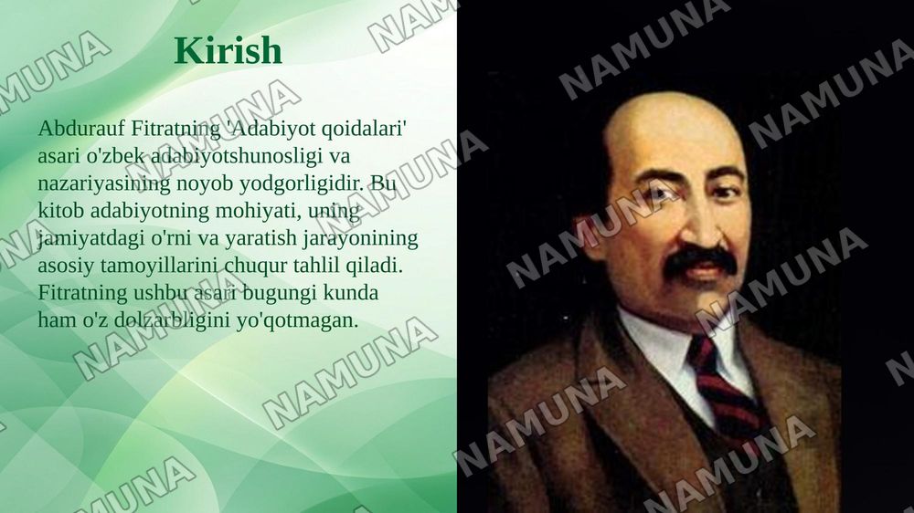 Abdurauf Fitratning Adabiyot qoidalari kitobini oʻqib kitob asosida taqdimot tayyorlash — taqdimot, 3-slayd