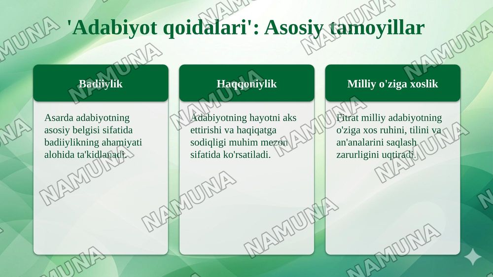 Abdurauf Fitratning Adabiyot qoidalari kitobini oʻqib kitob asosida taqdimot tayyorlash — taqdimot, 5-slayd