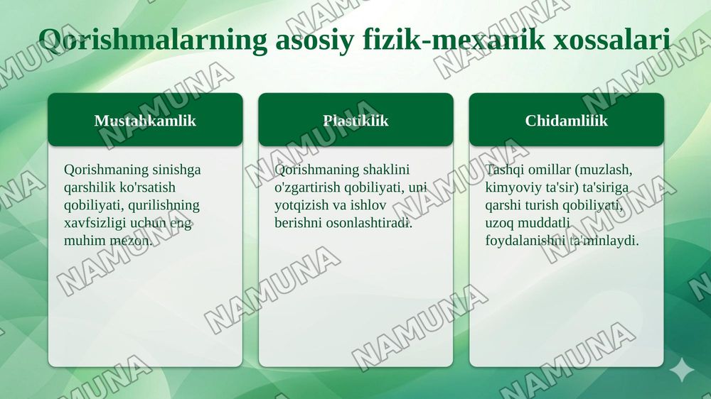 Qurilish qorishmalarining asosiy xossalari. — taqdimot, 5-slayd