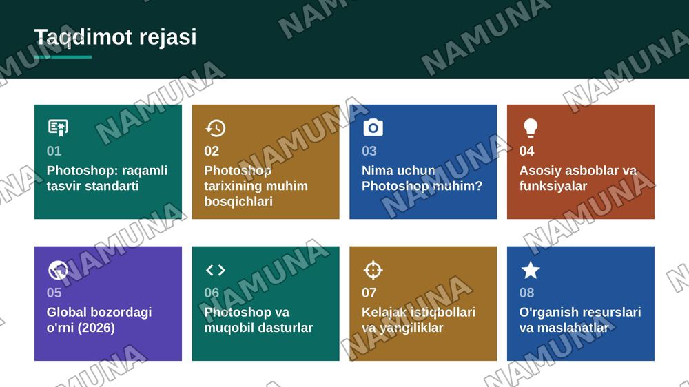 ADOBE PHOTOSHOP DASTURI BILAN UMUMIY TANISHUV — zamonaviy taqdimot, 2-slayd