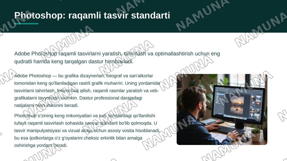 ADOBE PHOTOSHOP DASTURI BILAN UMUMIY TANISHUV — zamonaviy taqdimot, 3-slayd