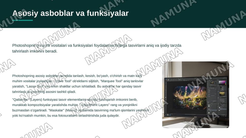ADOBE PHOTOSHOP DASTURI BILAN UMUMIY TANISHUV — zamonaviy taqdimot, 6-slayd