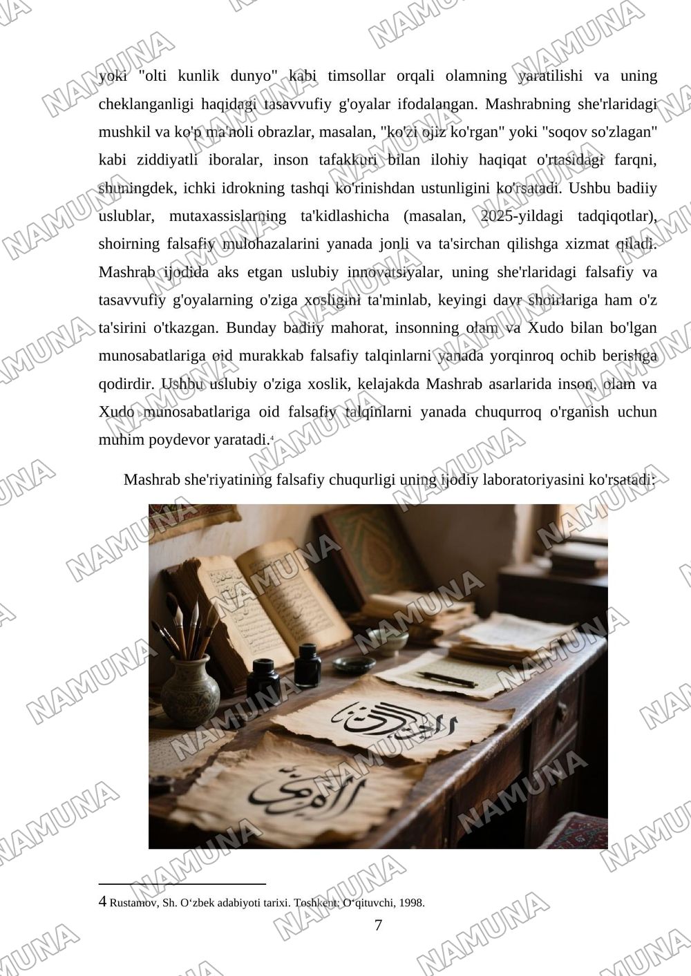Rahimbobo Mashrab ijodidagi falsafiylikni o‘rganing va uning she’rlarida falsafiy hamda tasavvufiy g‘oyalarning badiiy ifodasini tahlili aks etgan taqdimot tayyorlang — mustaqil ish, 7-varaq