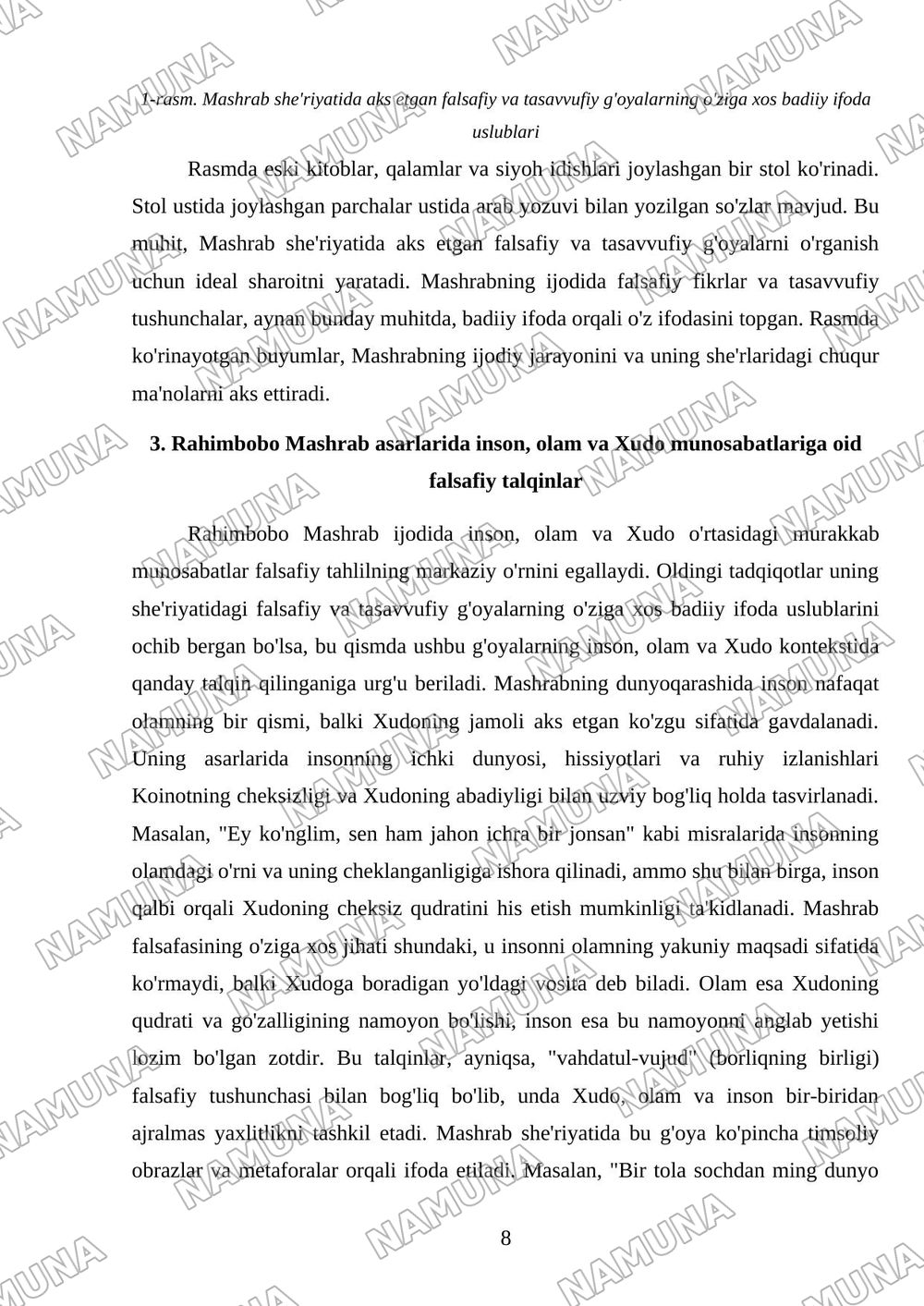 Rahimbobo Mashrab ijodidagi falsafiylikni o‘rganing va uning she’rlarida falsafiy hamda tasavvufiy g‘oyalarning badiiy ifodasini tahlili aks etgan taqdimot tayyorlang — mustaqil ish, 8-varaq