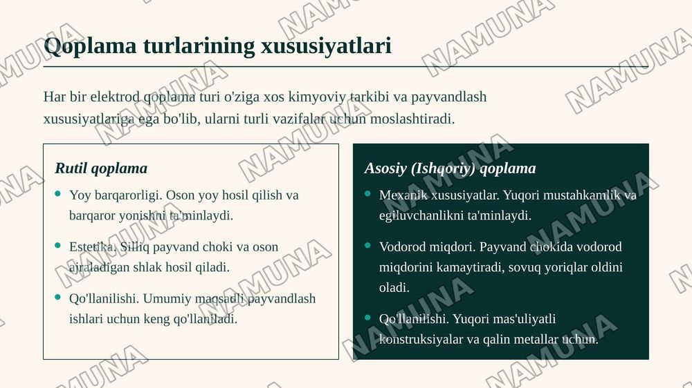 Elektrod qoplamasining vazifalari va xususiyatlari — zamonaviy taqdimot, 7-slayd