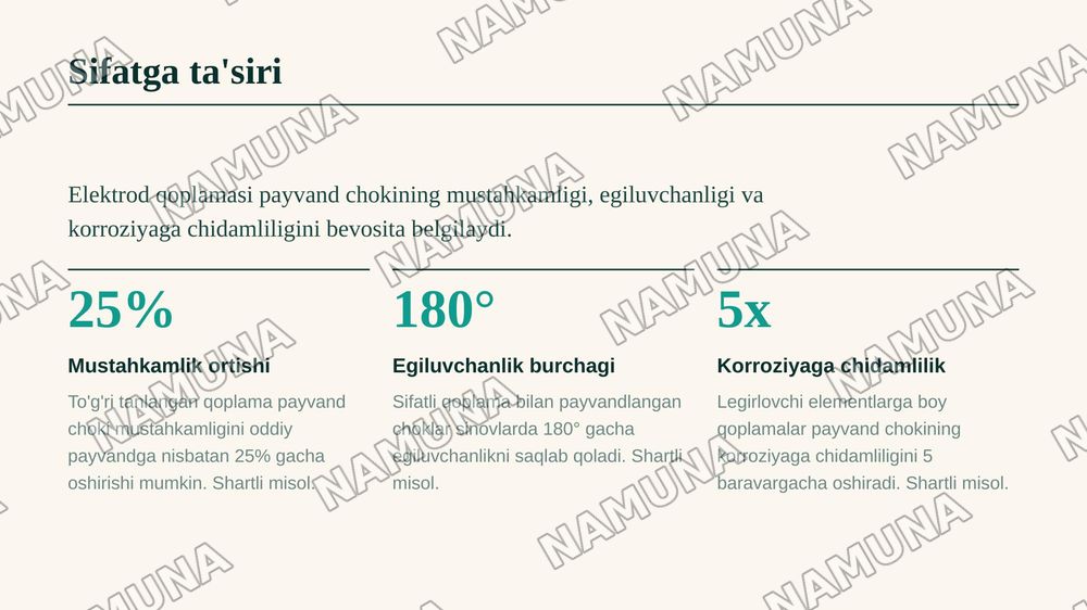 Elektrod qoplamasining vazifalari va xususiyatlari — zamonaviy taqdimot, 8-slayd