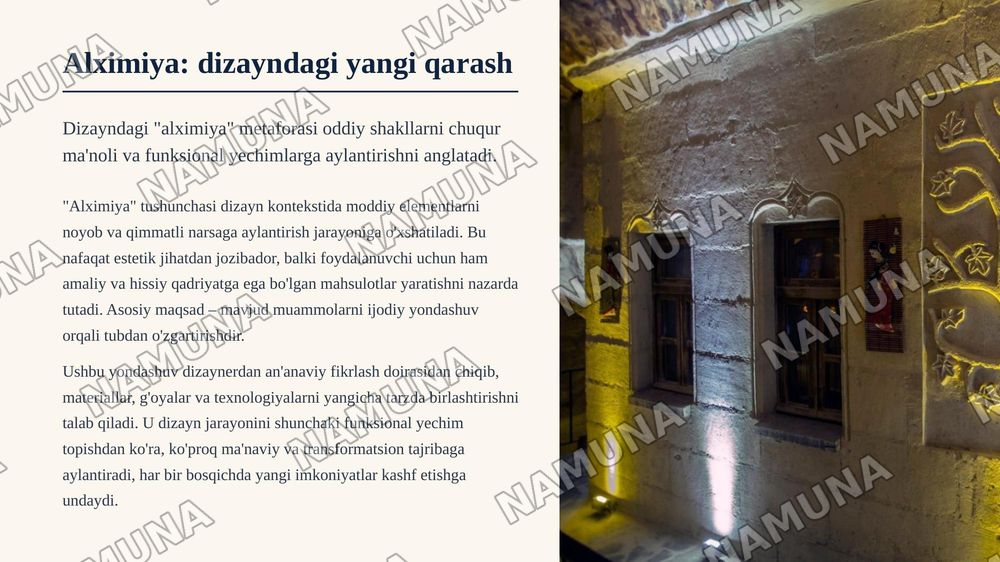 Dizayn metodologiyasida "alximiya" harakati — zamonaviy taqdimot, 3-slayd