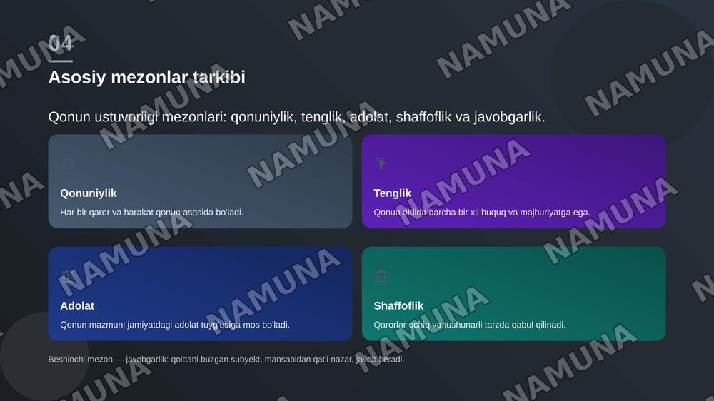 Qonun ustuvorligi ta'minlashning asosiy mezonlari — zamonaviy taqdimot, 5-slayd