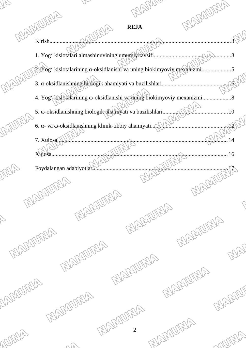 Yog‘ kislotalarining α-oksidlanishi, ahamiyati, buzilishlari. Yog‘ kislotalarining ω-oksidlanishi, ahamiyati, buzilishlari. — mustaqil ish, 2-varaq