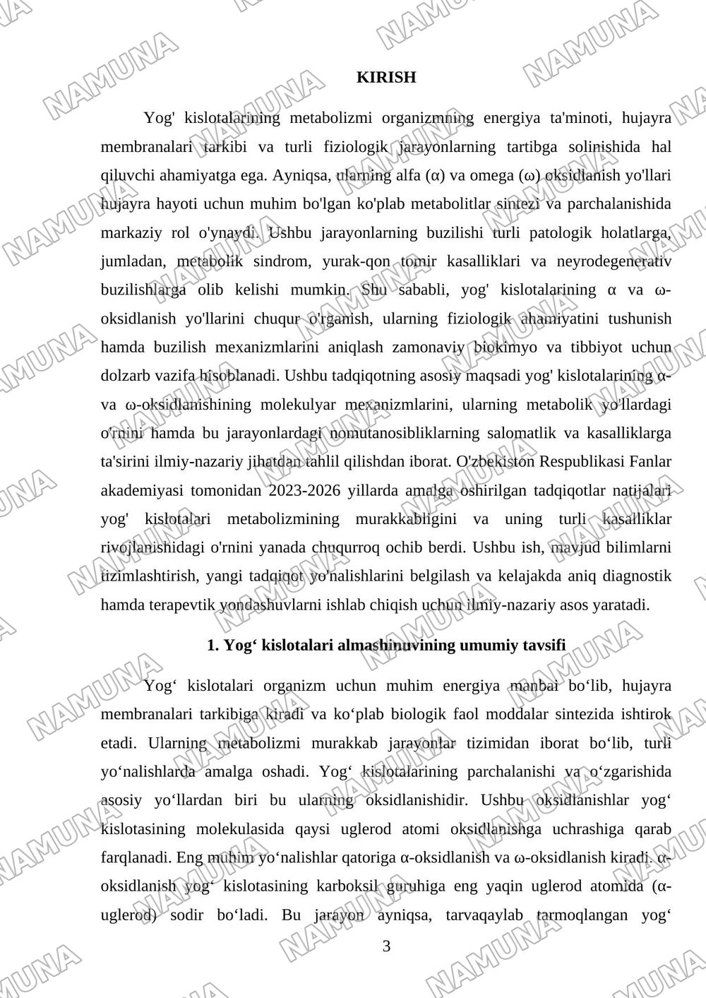 Yog‘ kislotalarining α-oksidlanishi, ahamiyati, buzilishlari. Yog‘ kislotalarining ω-oksidlanishi, ahamiyati, buzilishlari. — mustaqil ish, 3-varaq