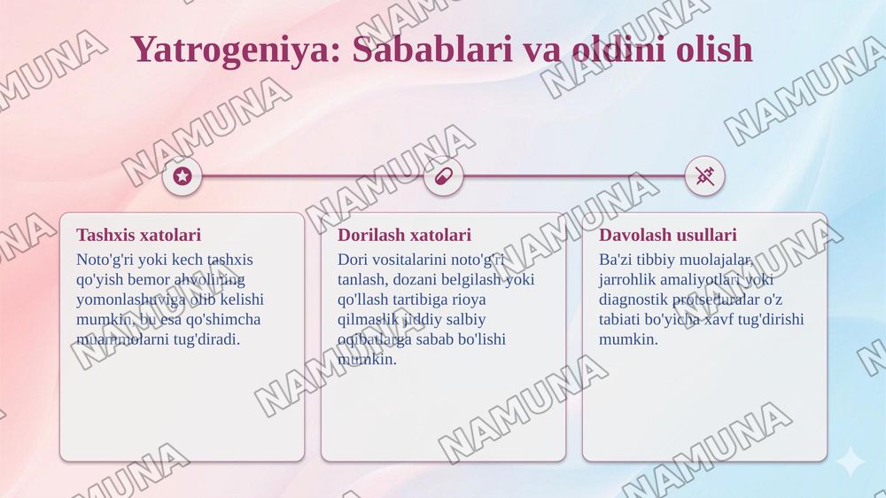 Tibbiyot deontologiyasi asoslari. Hozirgi zamon tibbiyotida yatrogeniya, evtanaziya muammolari. Klinika faoliyati bilan tanishish. Tibbiy hujjatlarni yurgizish qoidalari. Davolash muassasalari faoliyatini tashkil etish. Navbatchilikni topshirish va qabul qilish. — taqdimot, 5-slayd