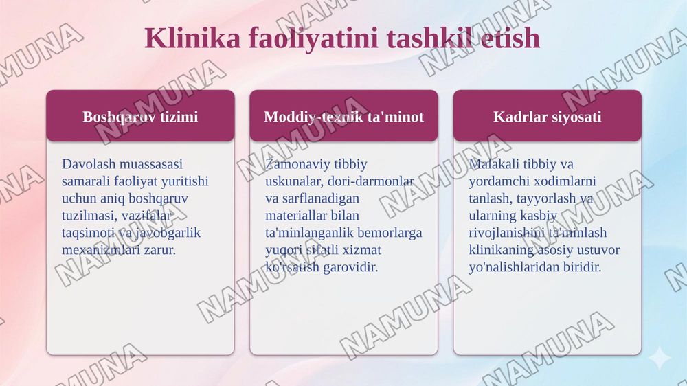Tibbiyot deontologiyasi asoslari. Hozirgi zamon tibbiyotida yatrogeniya, evtanaziya muammolari. Klinika faoliyati bilan tanishish. Tibbiy hujjatlarni yurgizish qoidalari. Davolash muassasalari faoliyatini tashkil etish. Navbatchilikni topshirish va qabul qilish. — taqdimot, 7-slayd