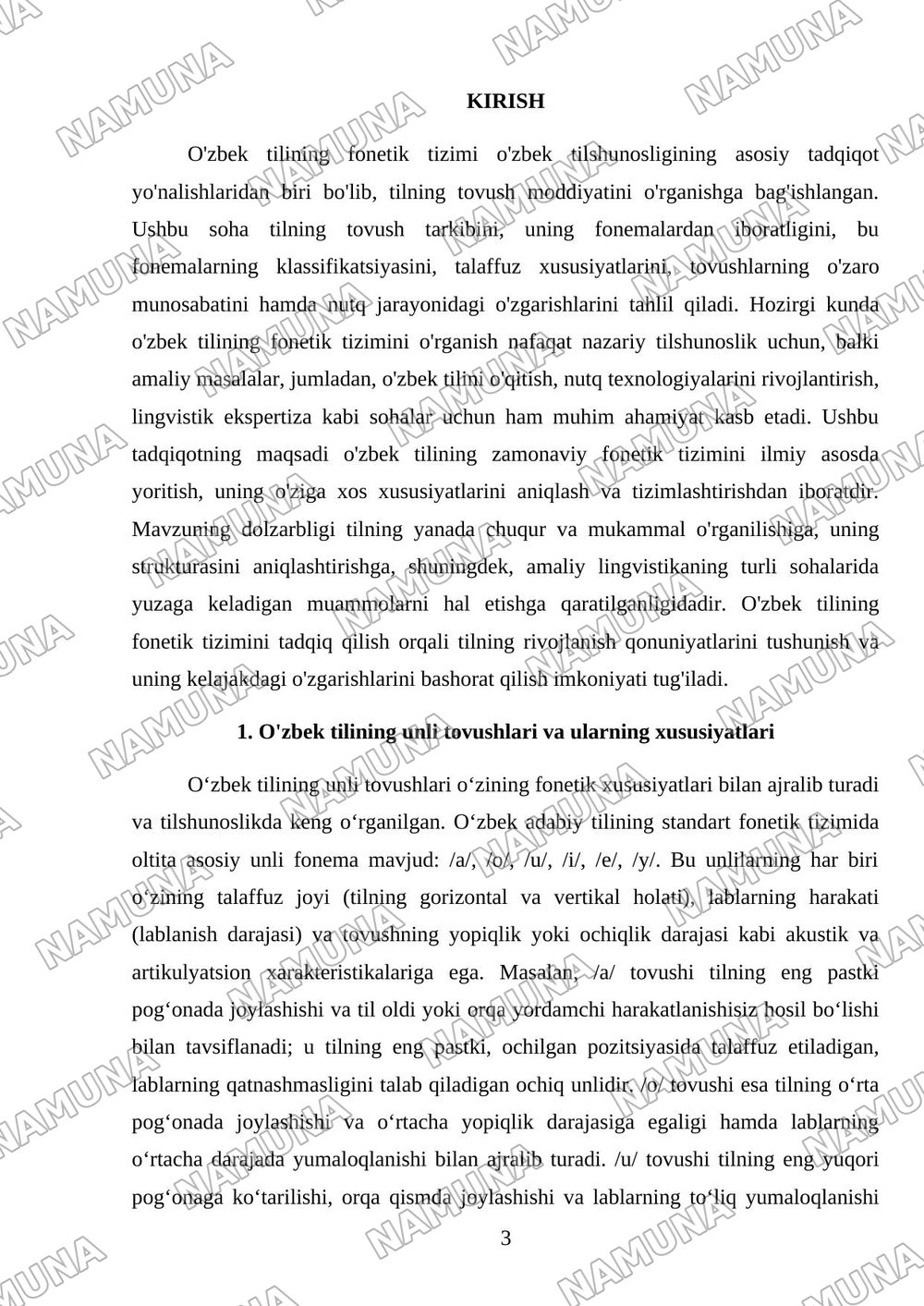 O'zbek tilining fonetik tizimi — mustaqil ish, 3-varaq