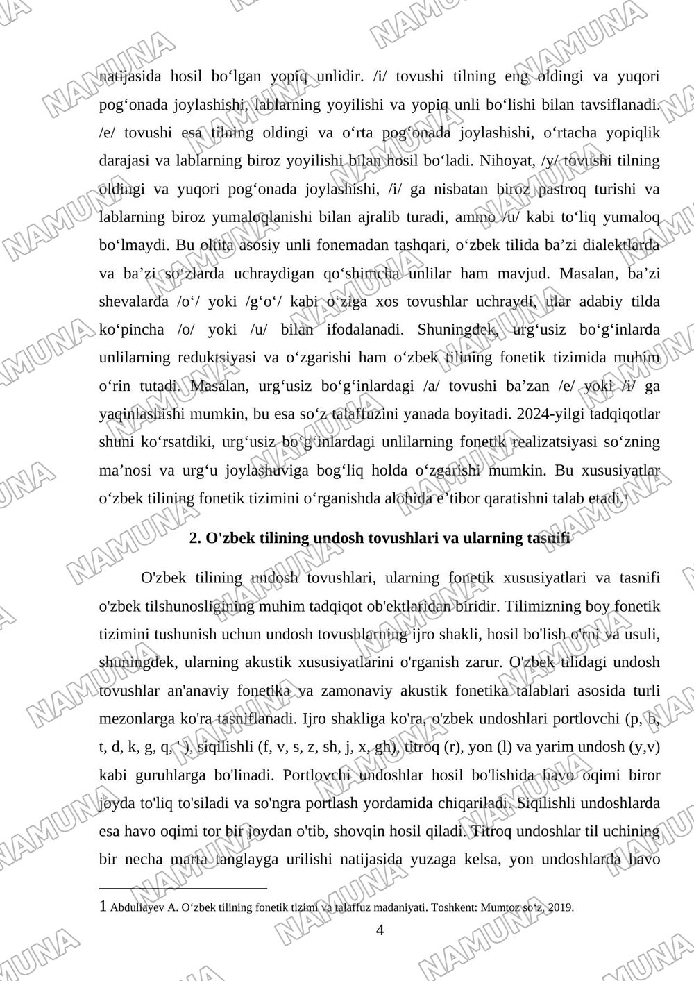 O'zbek tilining fonetik tizimi — mustaqil ish, 4-varaq