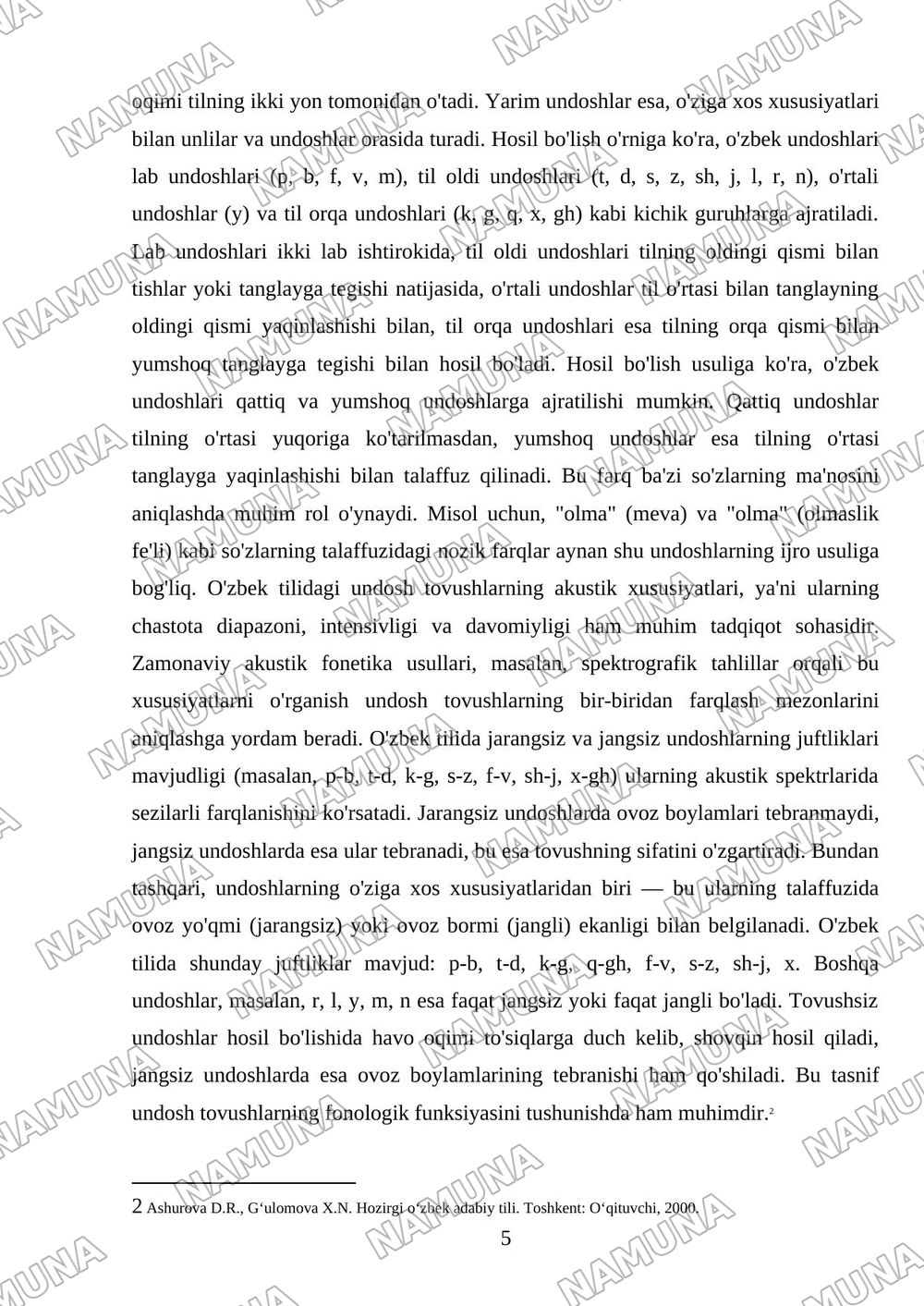 O'zbek tilining fonetik tizimi — mustaqil ish, 5-varaq