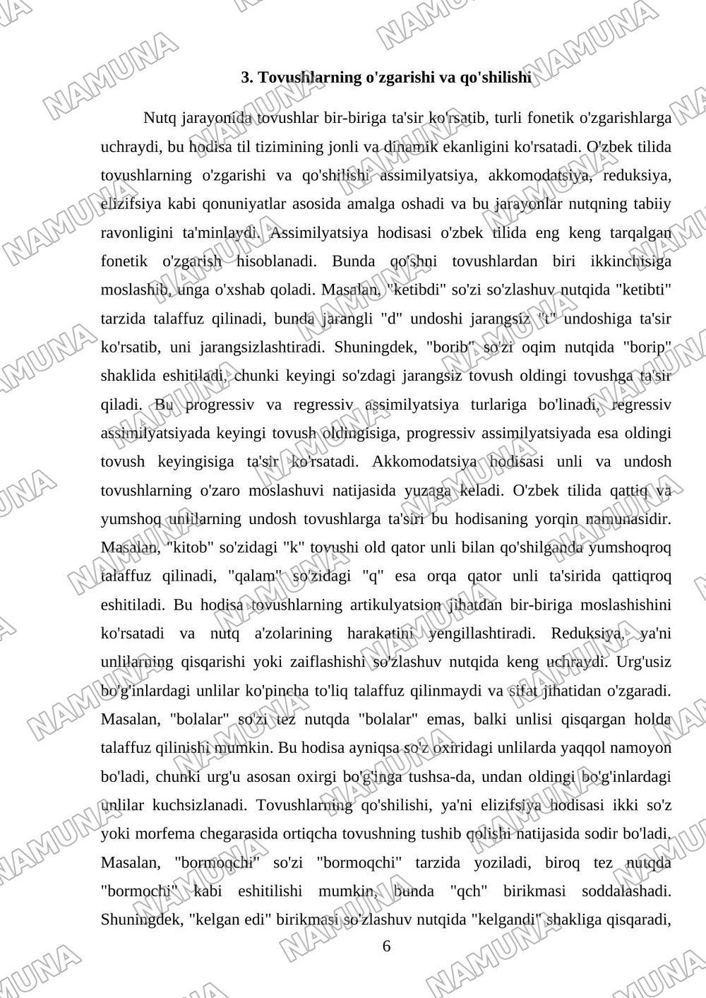O'zbek tilining fonetik tizimi — mustaqil ish, 6-varaq