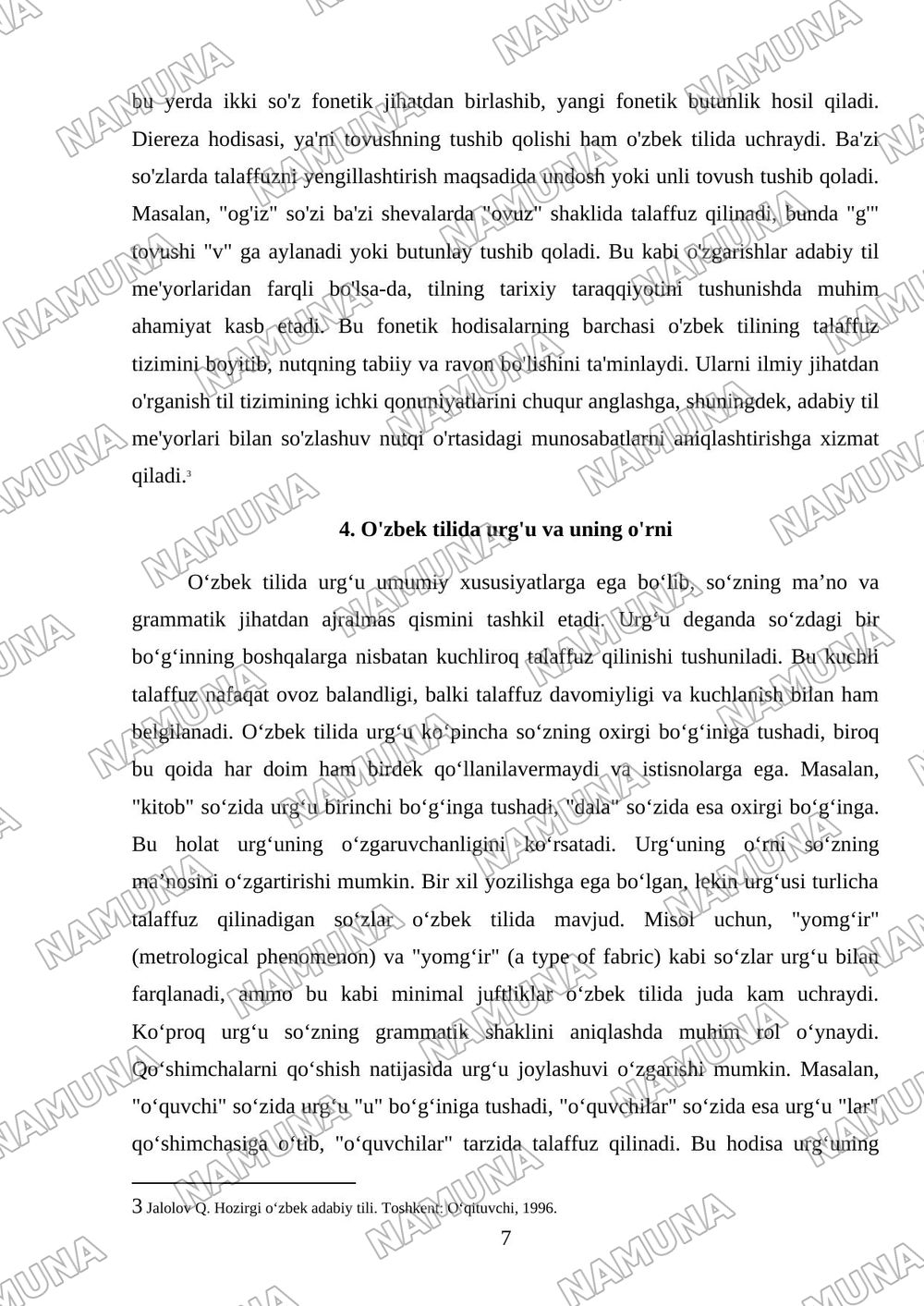 O'zbek tilining fonetik tizimi — mustaqil ish, 7-varaq