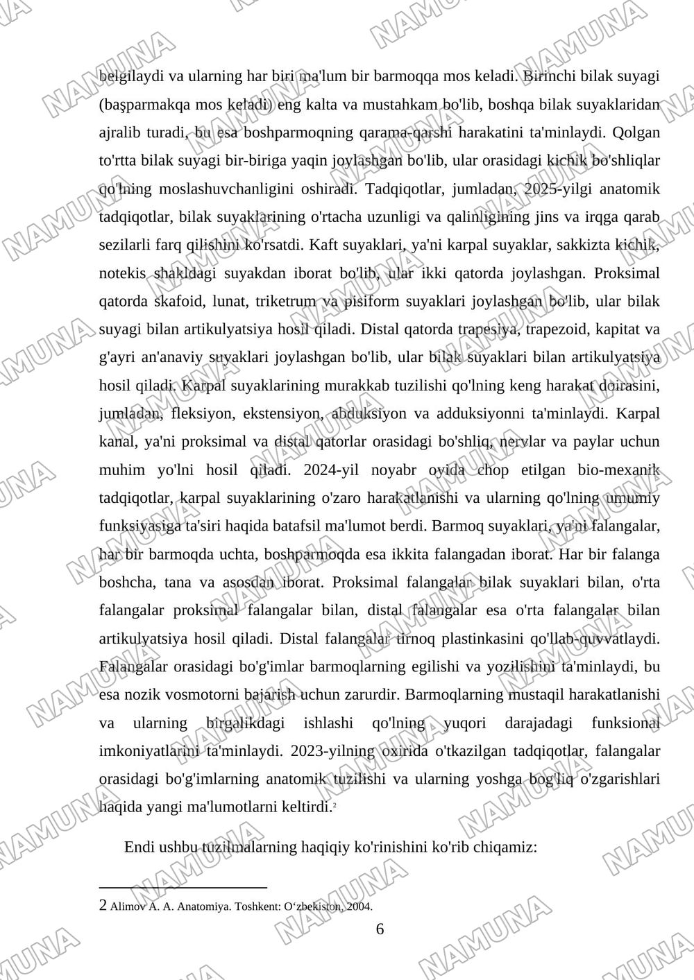 Chanoq kamari va qolning erkin suyaklari — mustaqil ish, 6-varaq