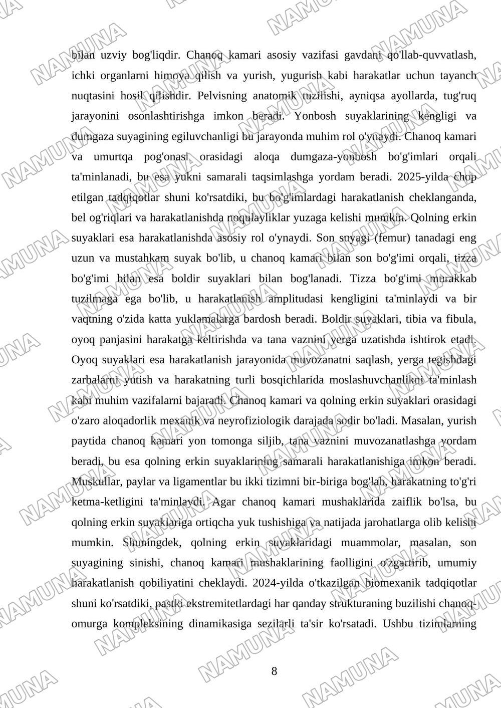 Chanoq kamari va qolning erkin suyaklari — mustaqil ish, 8-varaq