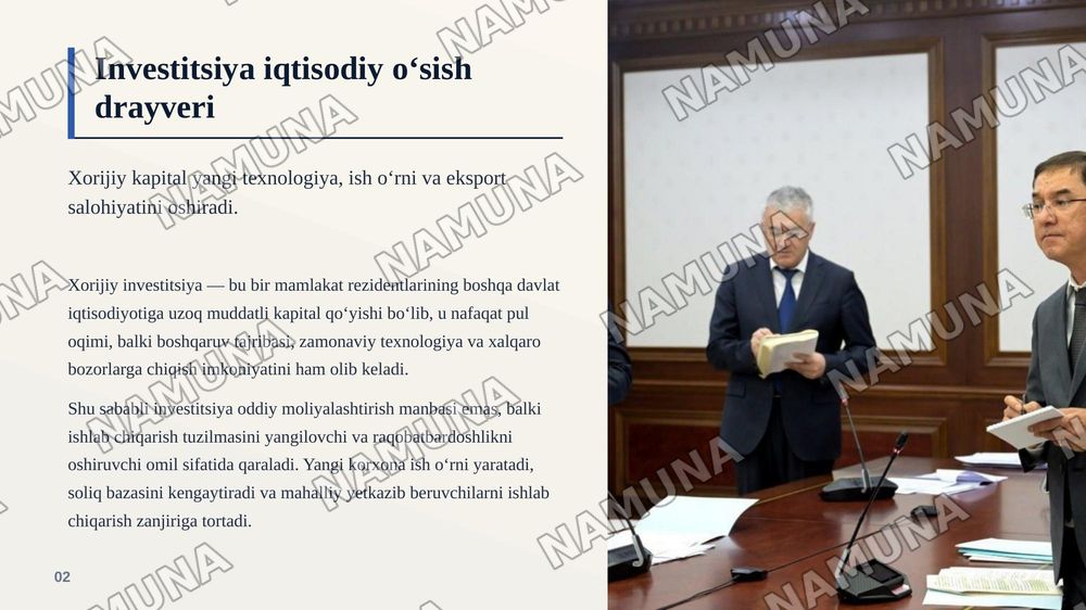 Xorijiy investitsiyalarni jalb etish va ulardan samarali foydalanish yo‘nalishlari — zamonaviy taqdimot, 3-slayd