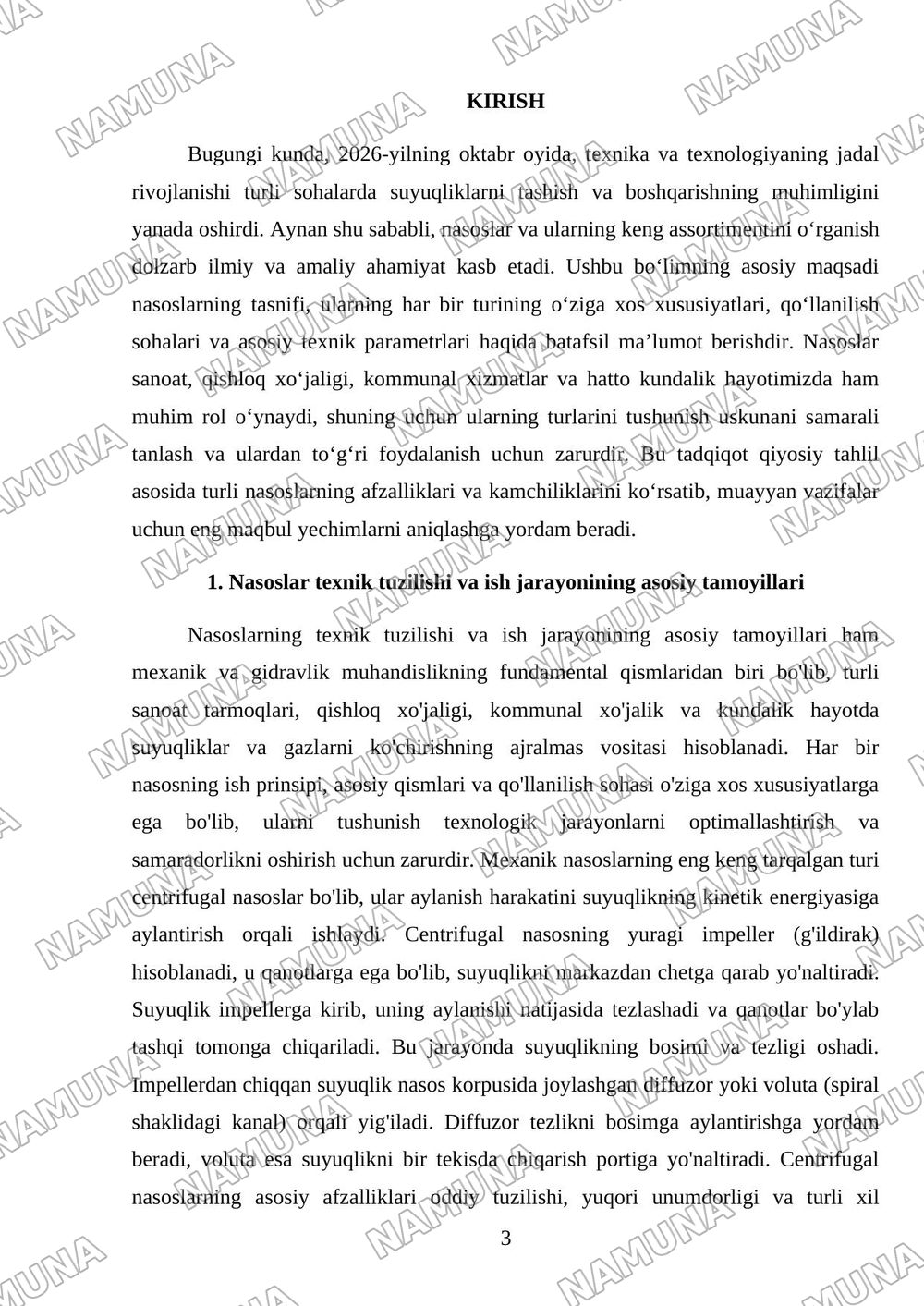 Nasoslar turlari — mustaqil ish, 3-varaq