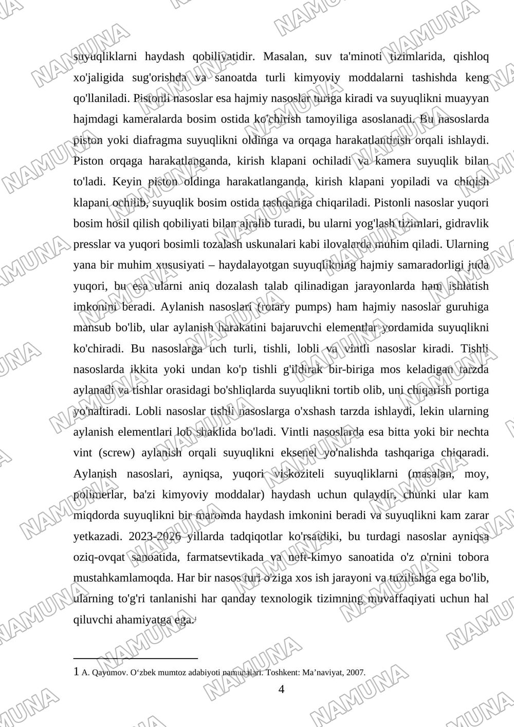 Nasoslar turlari — mustaqil ish, 4-varaq