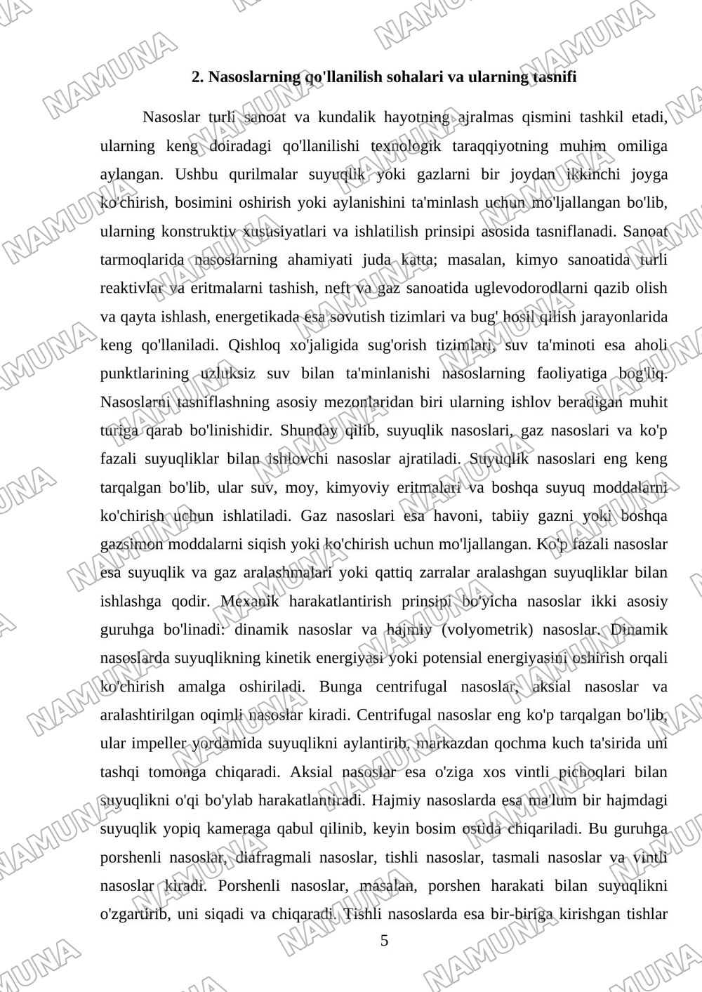 Nasoslar turlari — mustaqil ish, 5-varaq