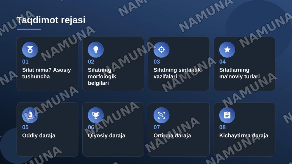 Sifat so'z turkumi va sifat darajalari — zamonaviy taqdimot, 2-slayd