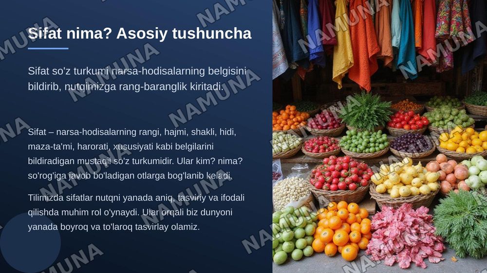 Sifat so'z turkumi va sifat darajalari — zamonaviy taqdimot, 3-slayd