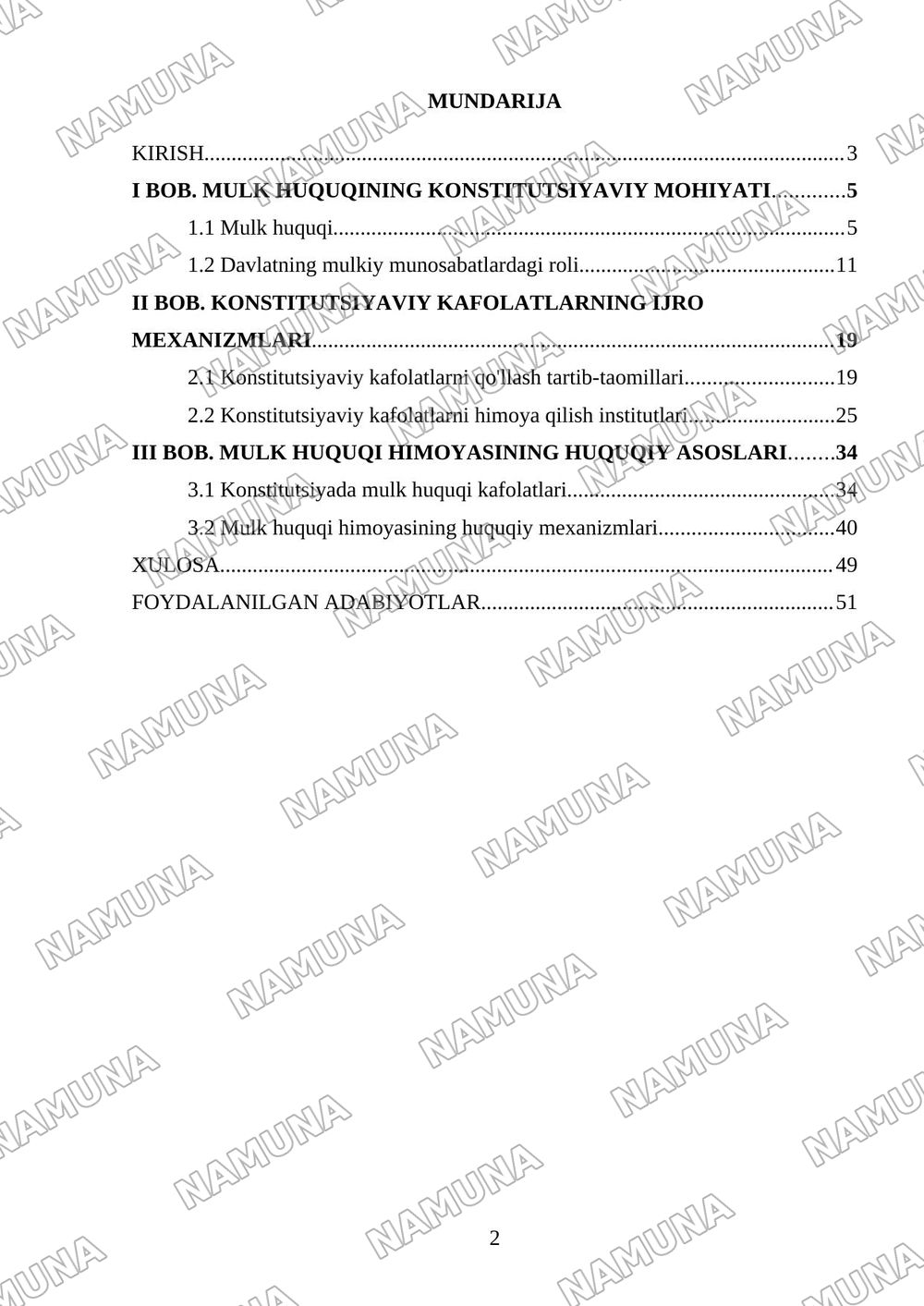 Mulk huquqining konstitutsiyaviy kafolatlari — kurs ishi, 2-varaq
