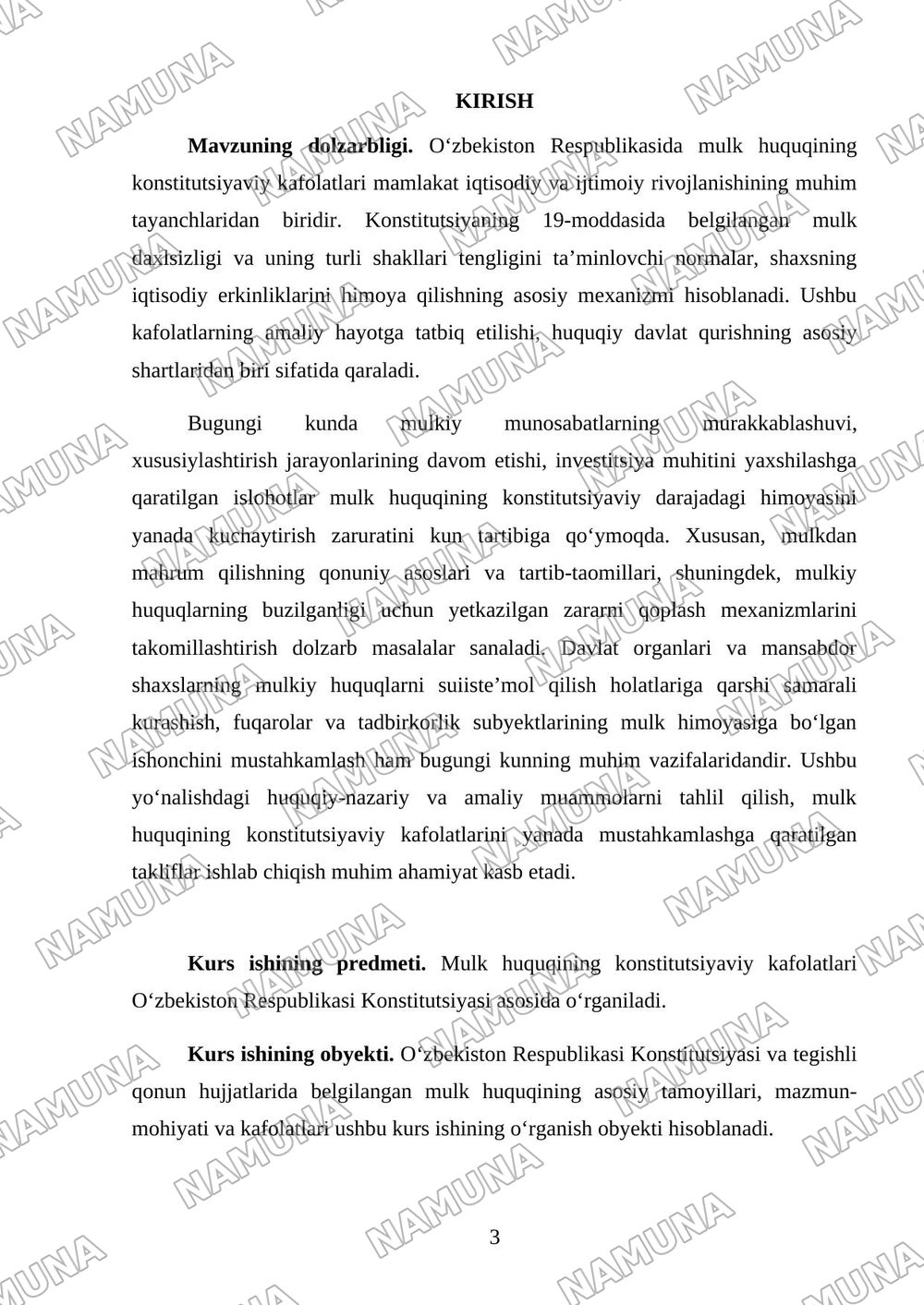 Mulk huquqining konstitutsiyaviy kafolatlari — kurs ishi, 3-varaq