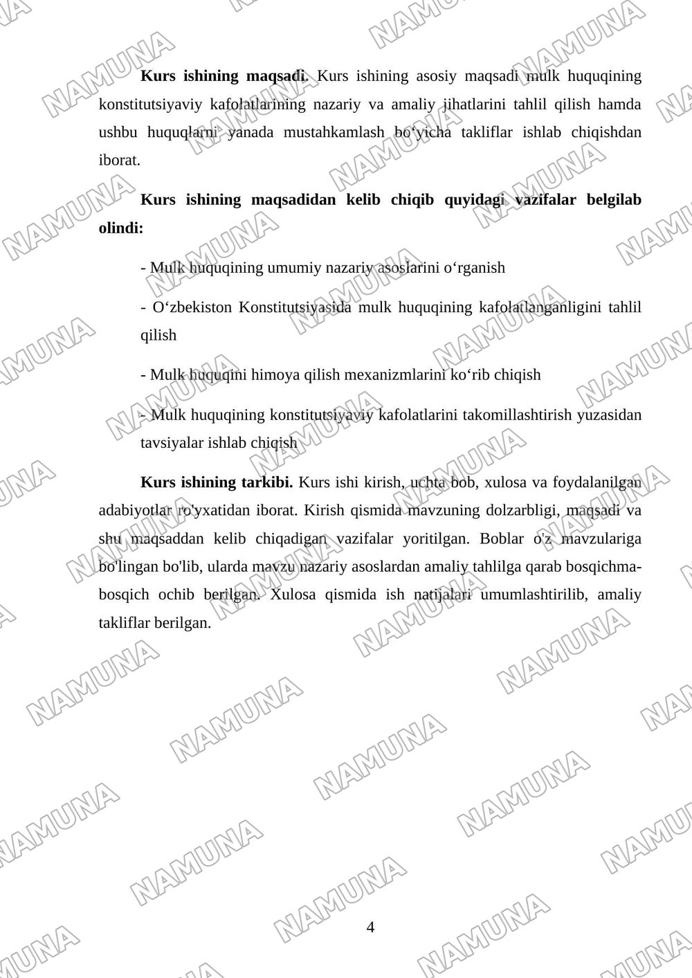 Mulk huquqining konstitutsiyaviy kafolatlari — kurs ishi, 4-varaq
