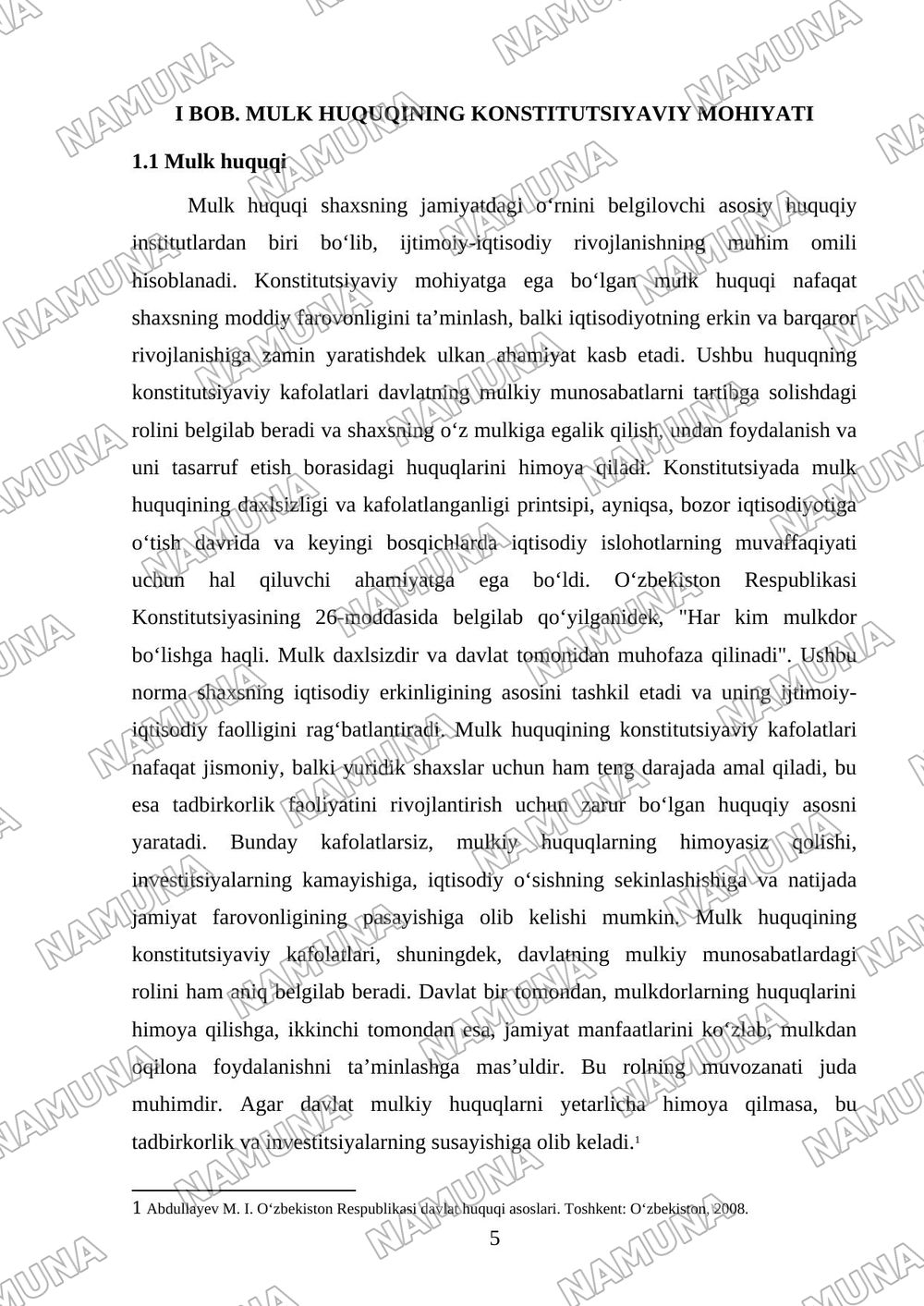 Mulk huquqining konstitutsiyaviy kafolatlari — kurs ishi, 5-varaq