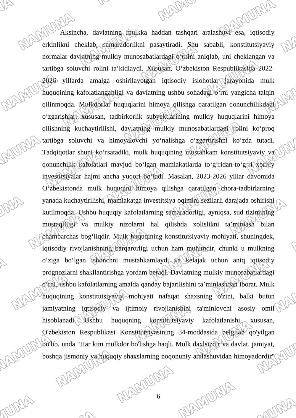 Mulk huquqining konstitutsiyaviy kafolatlari — kurs ishi, 6-varaq