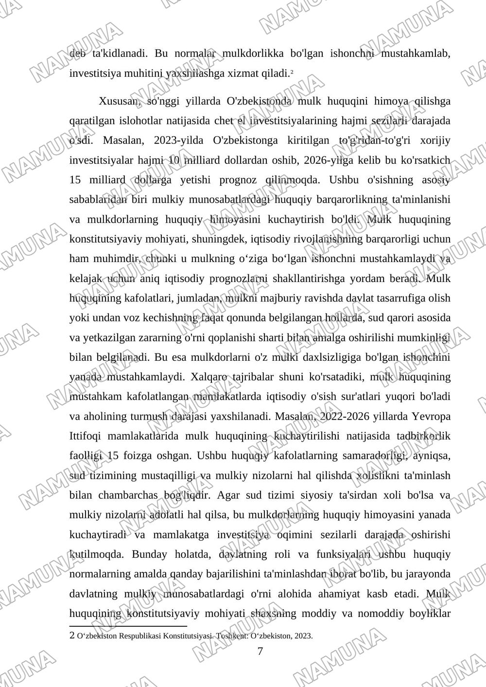Mulk huquqining konstitutsiyaviy kafolatlari — kurs ishi, 7-varaq