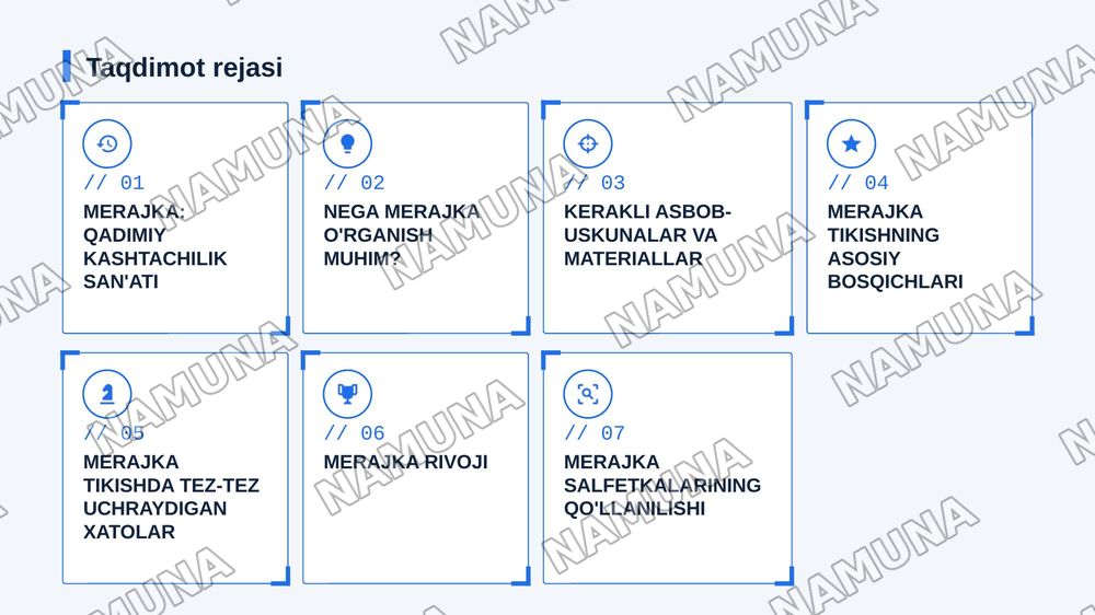 Amaliy mashgʻulot. Merajka usulida salfetka tikish — zamonaviy taqdimot, 2-slayd