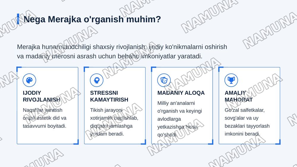 Amaliy mashgʻulot. Merajka usulida salfetka tikish — zamonaviy taqdimot, 4-slayd