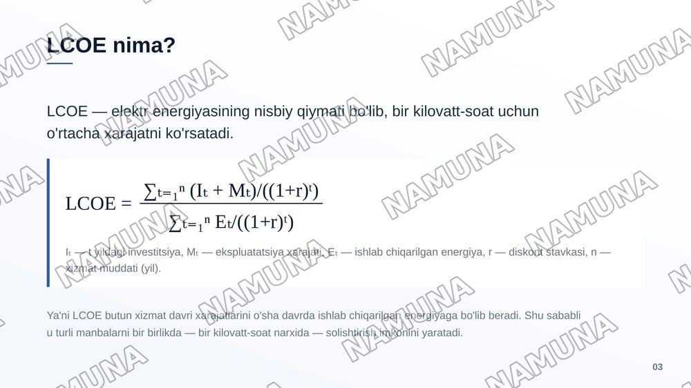 Quyosh energetikasi iqtisodiyoti: elektr energiyasining nisbiy qiymati (LCOE) va xarajatlarning pasayishi — zamonaviy taqdimot, 4-slayd