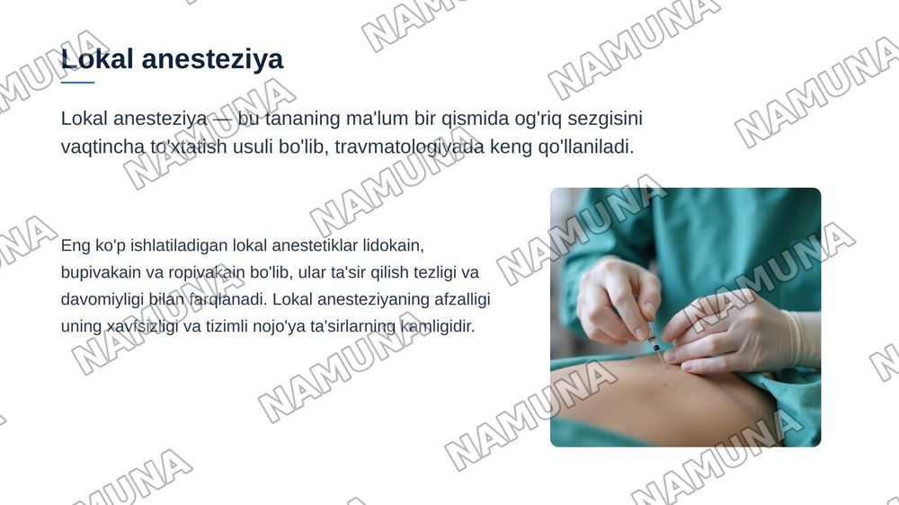 Travmatologik ogriqsizlantirish turlari — zamonaviy taqdimot, 5-slayd