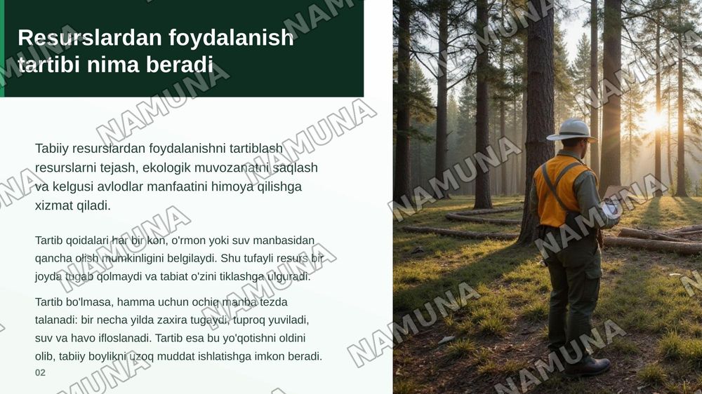 Tabiiy resurslardan foydalanish jarayonlarini tartiblash va davlatning ekologiya sohasidagi siyosati — zamonaviy taqdimot, 3-slayd