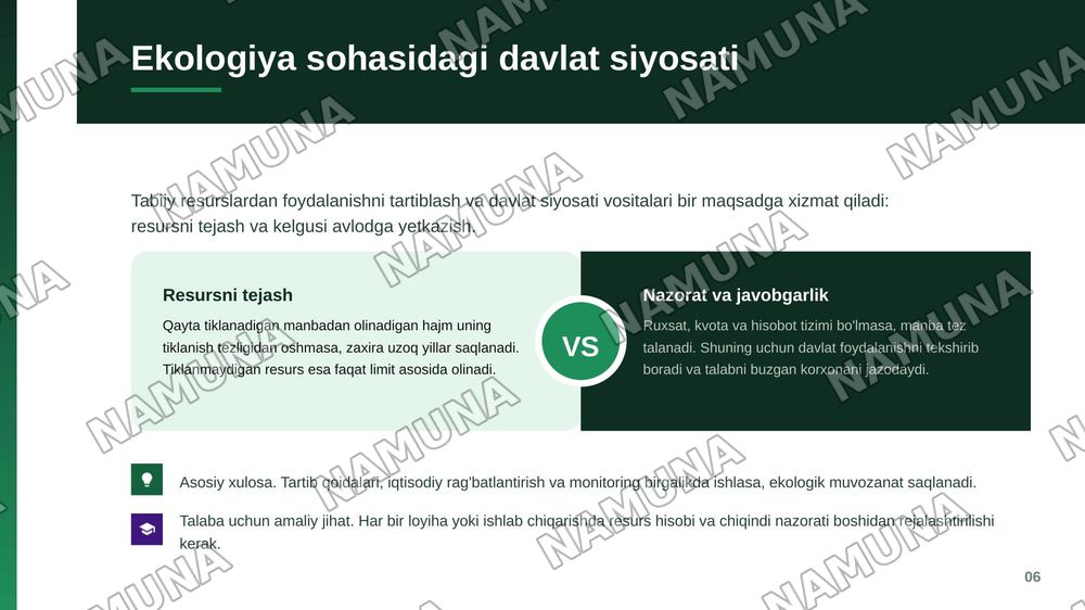 Tabiiy resurslardan foydalanish jarayonlarini tartiblash va davlatning ekologiya sohasidagi siyosati — zamonaviy taqdimot, 7-slayd