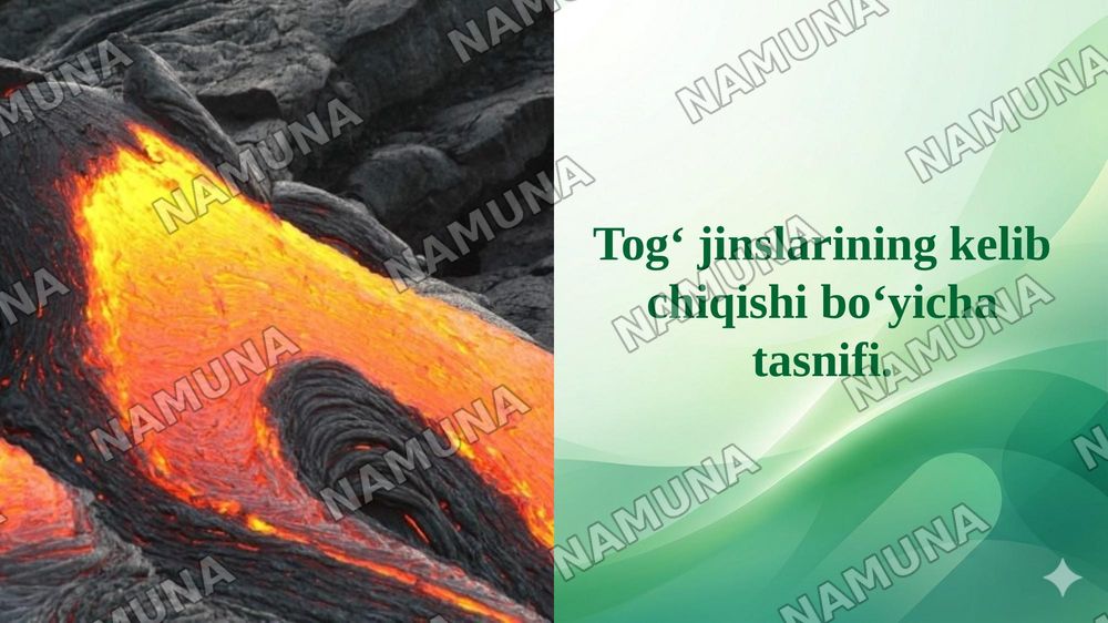 Tog‘ jinslarining kelib chiqishi bo‘yicha tasnifi. — taqdimot, 1-slayd