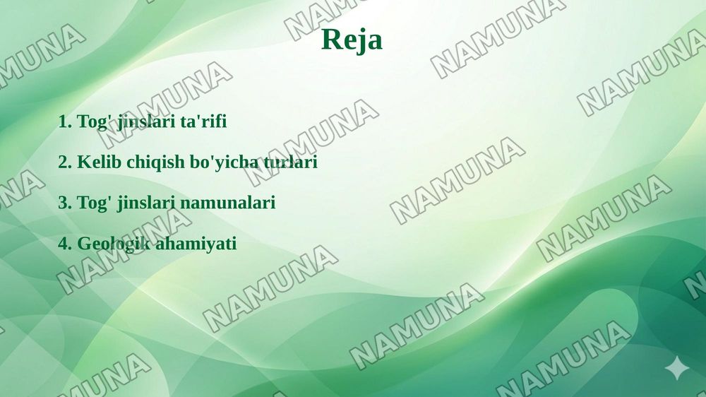 Tog‘ jinslarining kelib chiqishi bo‘yicha tasnifi. — taqdimot, 2-slayd