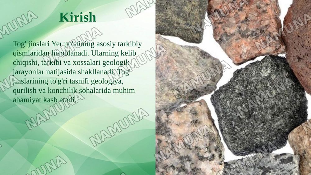 Tog‘ jinslarining kelib chiqishi bo‘yicha tasnifi. — taqdimot, 3-slayd