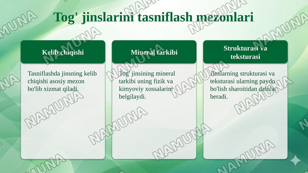 Tog‘ jinslarining kelib chiqishi bo‘yicha tasnifi. — taqdimot, 6-slayd