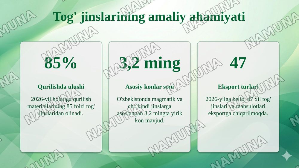 Tog‘ jinslarining kelib chiqishi bo‘yicha tasnifi. — taqdimot, 8-slayd