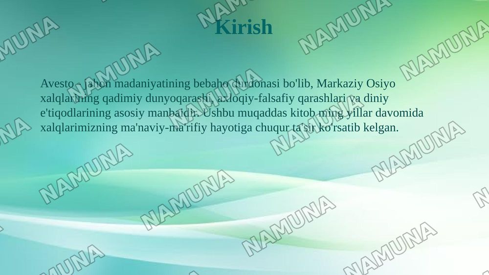 Avesto Markaziy Osiyo xalqlarining qadimgi falsafiy sarchashmasi — taqdimot, 3-slayd