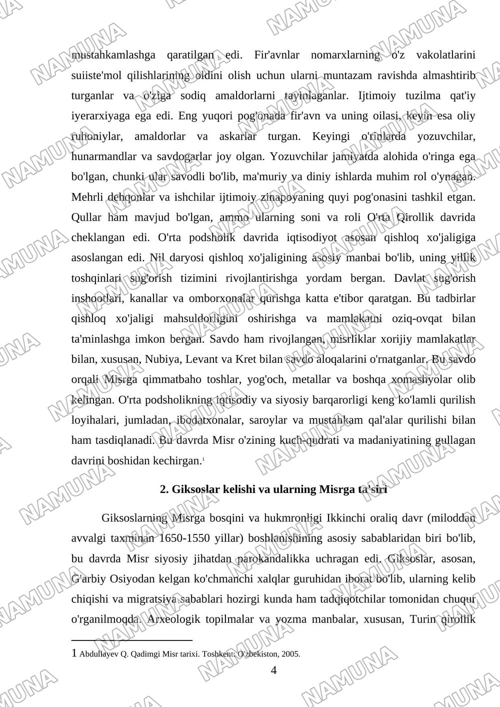 O'rta podsholik va Misr giksoslar hukmronligi davrida Qadimgi Misr — mustaqil ish, 4-varaq