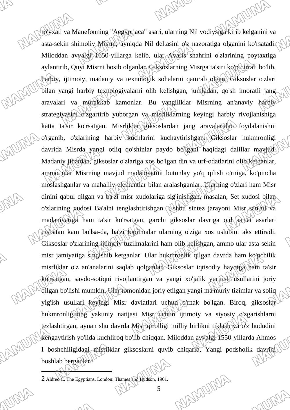 O'rta podsholik va Misr giksoslar hukmronligi davrida Qadimgi Misr — mustaqil ish, 5-varaq